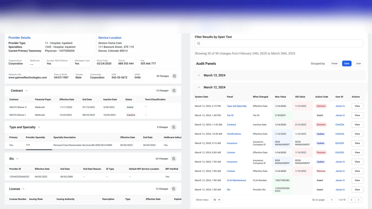 Medicaid Solutions — Audit panels & change tracking