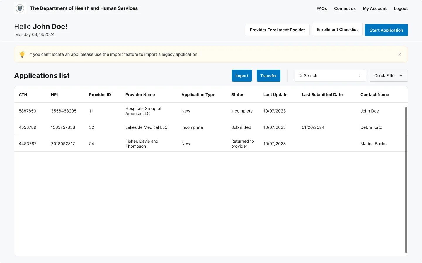 Medicaid Solutions — Applications dashboard